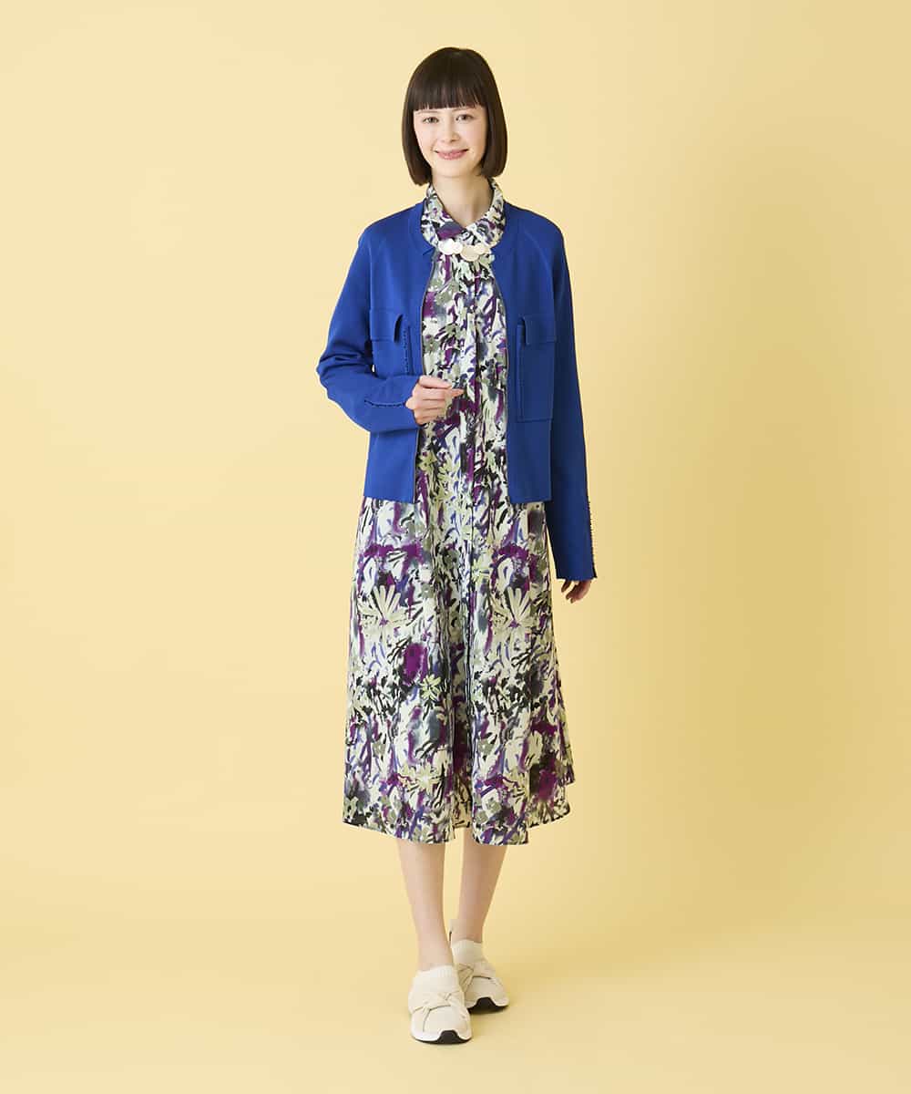 RLFED20360 HIROKO BIS GRANDE(ヒロコ ビス グランデ) 【大きいサイズ】ステッチアクセントミラノリブカーディガン ブルー