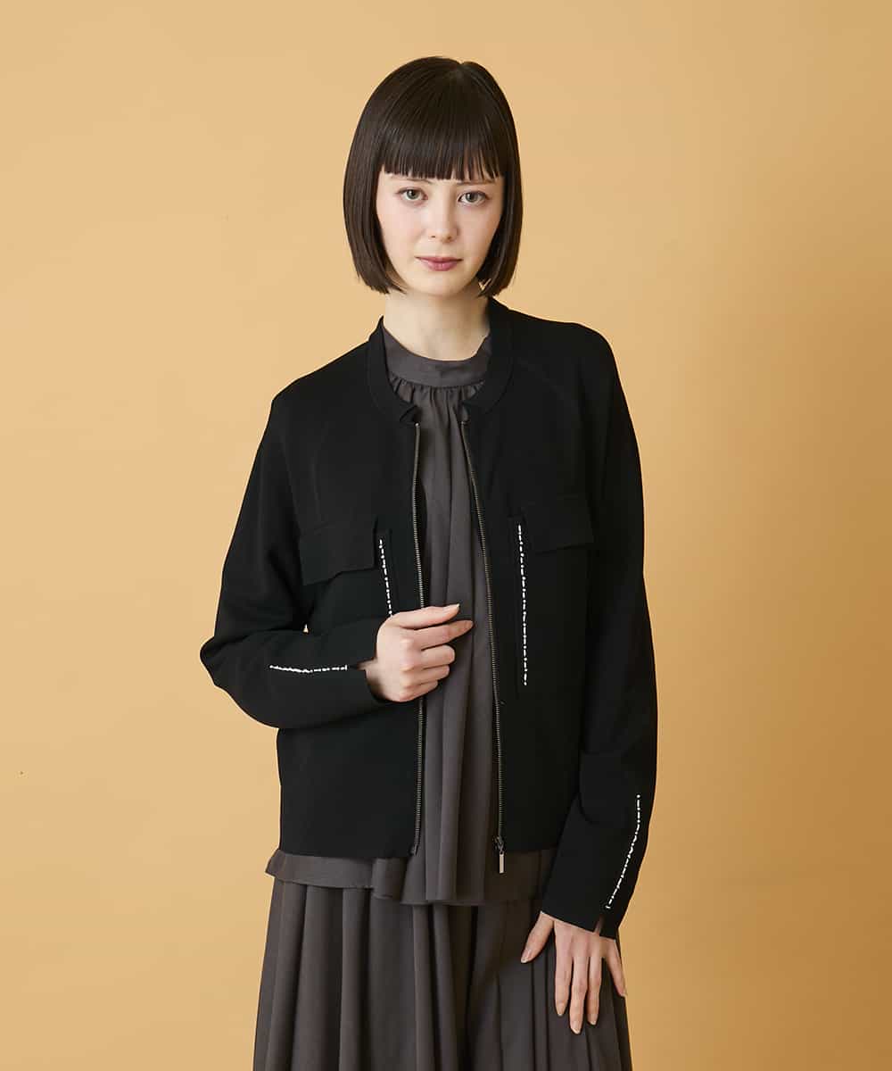 RLFED20360 HIROKO BIS GRANDE(ヒロコ ビス グランデ) 【大きいサイズ】ステッチアクセントミラノリブカーディガン ブルー