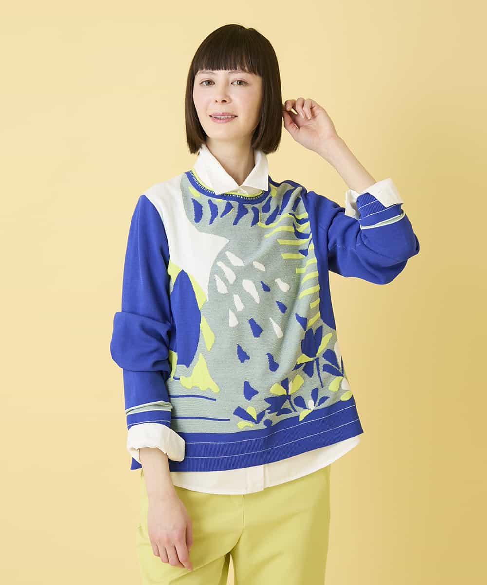 RLFED25320 HIROKO BIS GRANDE(ヒロコ ビス グランデ) 【大きいサイズ】アーティスティックジャガードニットプルオーバー /洗える ベージュ