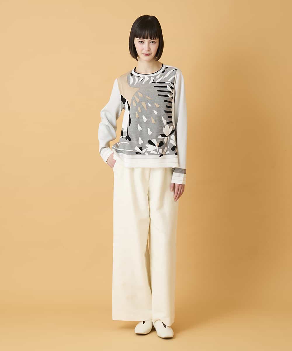 RLFED25320 HIROKO BIS GRANDE(ヒロコ ビス グランデ) 【大きいサイズ】アーティスティックジャガードニットプルオーバー /洗える ベージュ