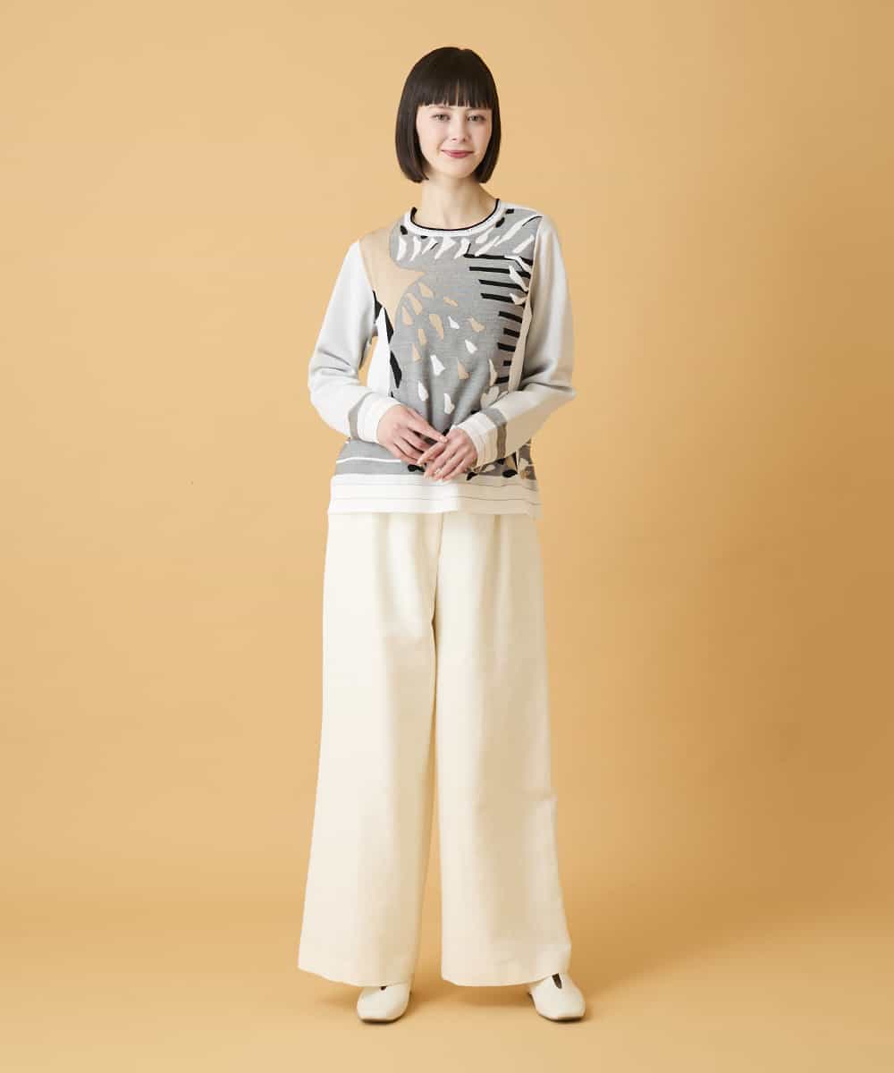 RLFED25320 HIROKO BIS GRANDE(ヒロコ ビス グランデ) 【大きいサイズ】アーティスティックジャガードニットプルオーバー /洗える ベージュ