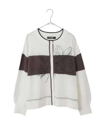 RLFED30420  花刺繍ブロッキングデザインカーディガン