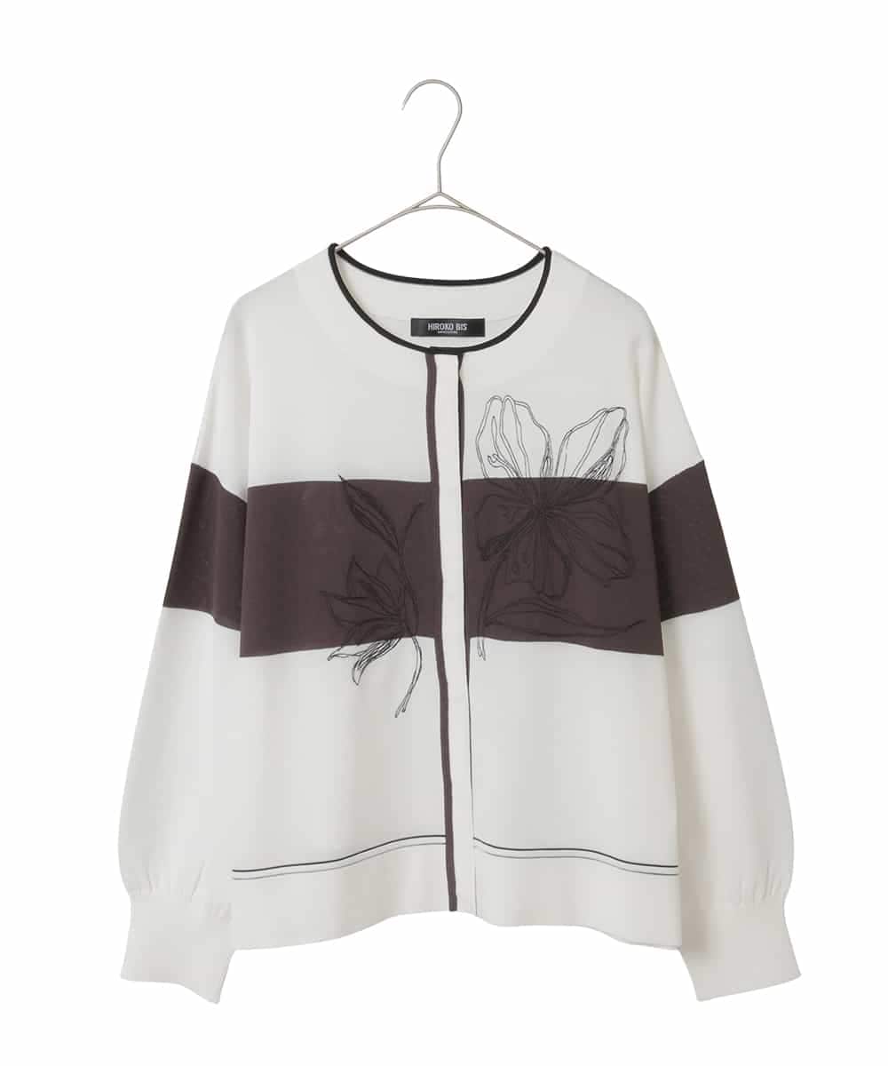RLFED30420 HIROKO BIS GRANDE(ヒロコ ビス グランデ) 花刺繍ブロッキングデザインカーディガン ホワイト