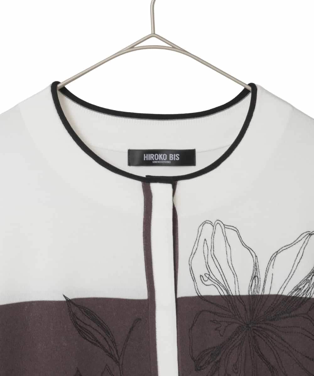 RLFED30420 HIROKO BIS GRANDE(ヒロコ ビス グランデ) 花刺繍ブロッキングデザインカーディガン ホワイト