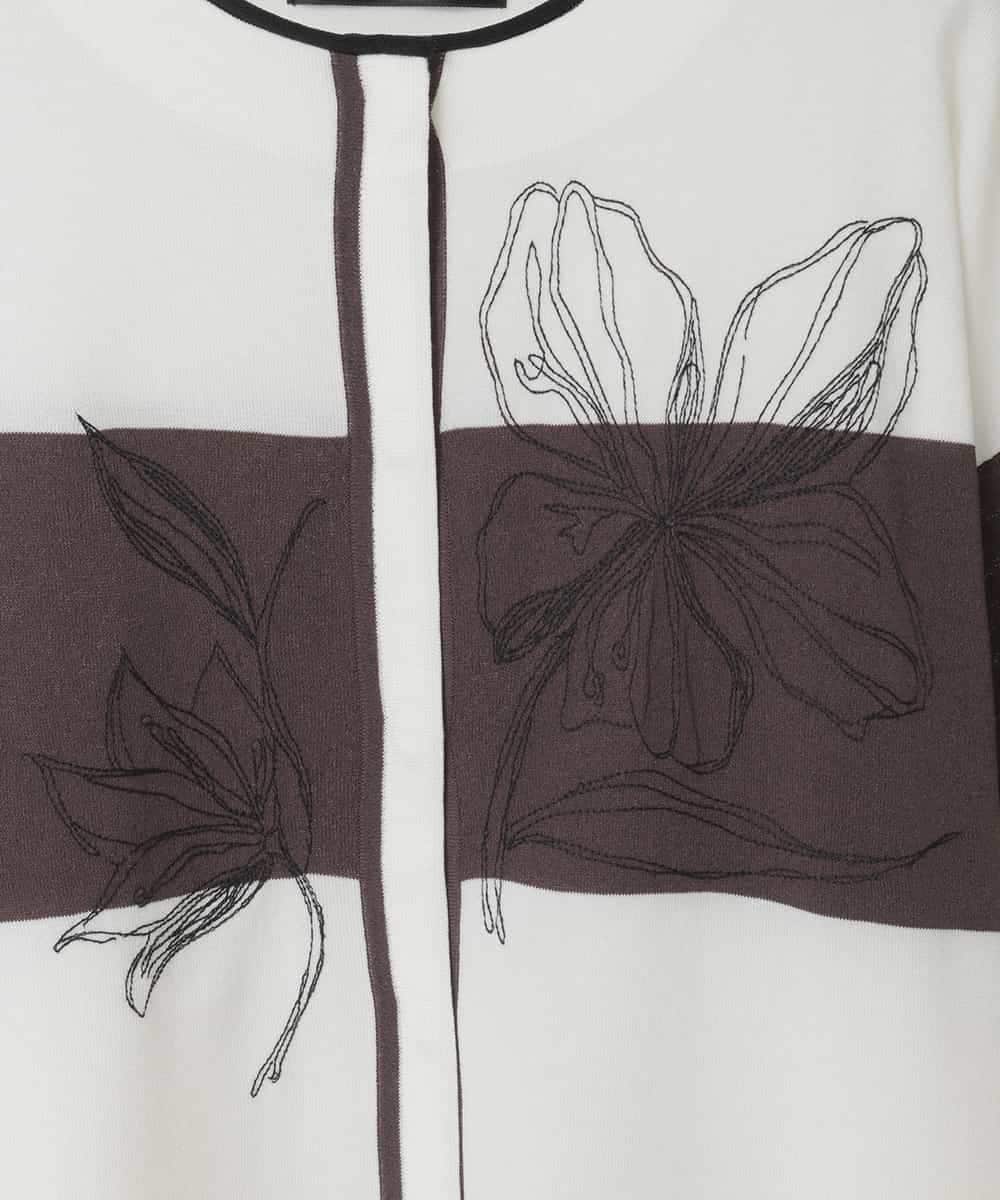 RLFED30420 HIROKO BIS GRANDE(ヒロコ ビス グランデ) 花刺繍ブロッキングデザインカーディガン ホワイト