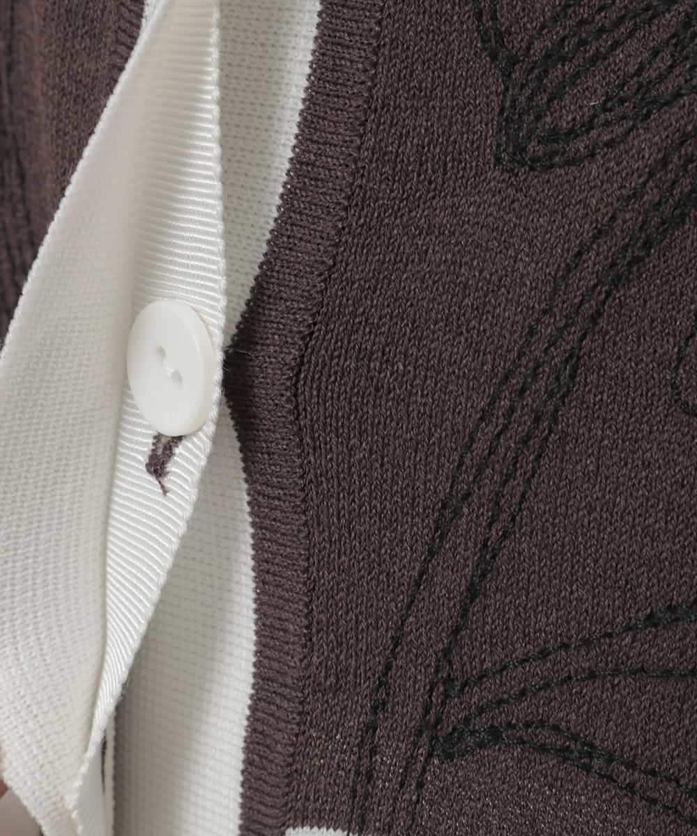 RLFED30420 HIROKO BIS GRANDE(ヒロコ ビス グランデ) 花刺繍ブロッキングデザインカーディガン ホワイト