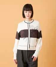 RLFED30420 HIROKO BIS GRANDE(ヒロコ ビス グランデ) 【大きいサイズ】花刺繍ブロッキングデザインカーディガン ホワイト