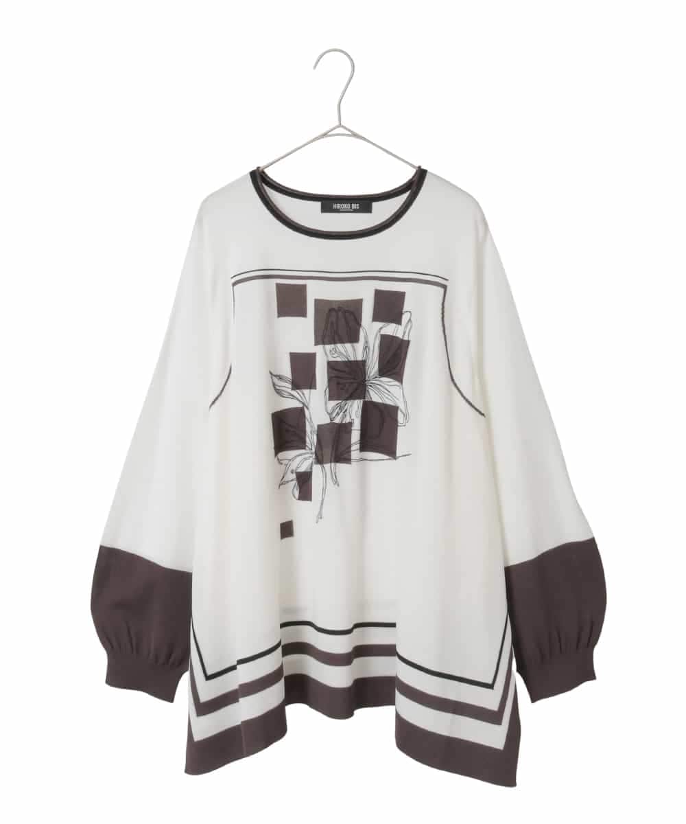 RLFED31390 HIROKO BIS GRANDE(ヒロコ ビス グランデ) 花刺繍フレーム配色デザインプルオーバー ホワイト
