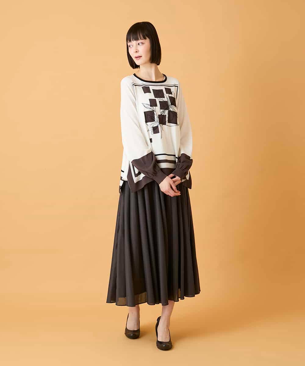 RLFED31390 HIROKO BIS GRANDE(ヒロコ ビス グランデ) 【大きいサイズ】花刺繍フレーム配色デザインプルオーバー ホワイト