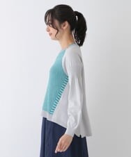 RLFES11290 HIROKO BIS GRANDE(ヒロコ ビス グランデ) 【洗える】フレアヘム配色ニットプルオーバー グリーン