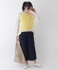 RLFES11290 HIROKO BIS GRANDE(ヒロコ ビス グランデ) 【洗える】フレアヘム配色ニットプルオーバー グリーン
