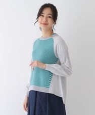RLFES11290 HIROKO BIS GRANDE(ヒロコ ビス グランデ) 【洗える】フレアヘム配色ニットプルオーバー グリーン