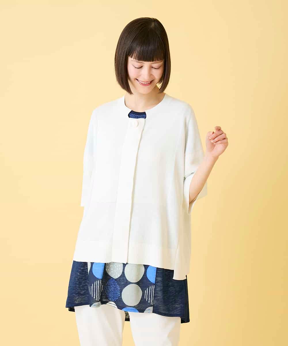 RLFGE60320 HIROKO BIS GRANDE(ヒロコ ビス グランデ) 【先行予約/大きいサイズ】リブデザインライトニットカーディガン ホワイト