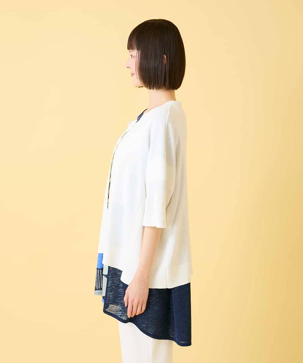 RLFGE60320 HIROKO BIS GRANDE(ヒロコ ビス グランデ) 【先行予約/大きいサイズ】リブデザインライトニットカーディガン ホワイト