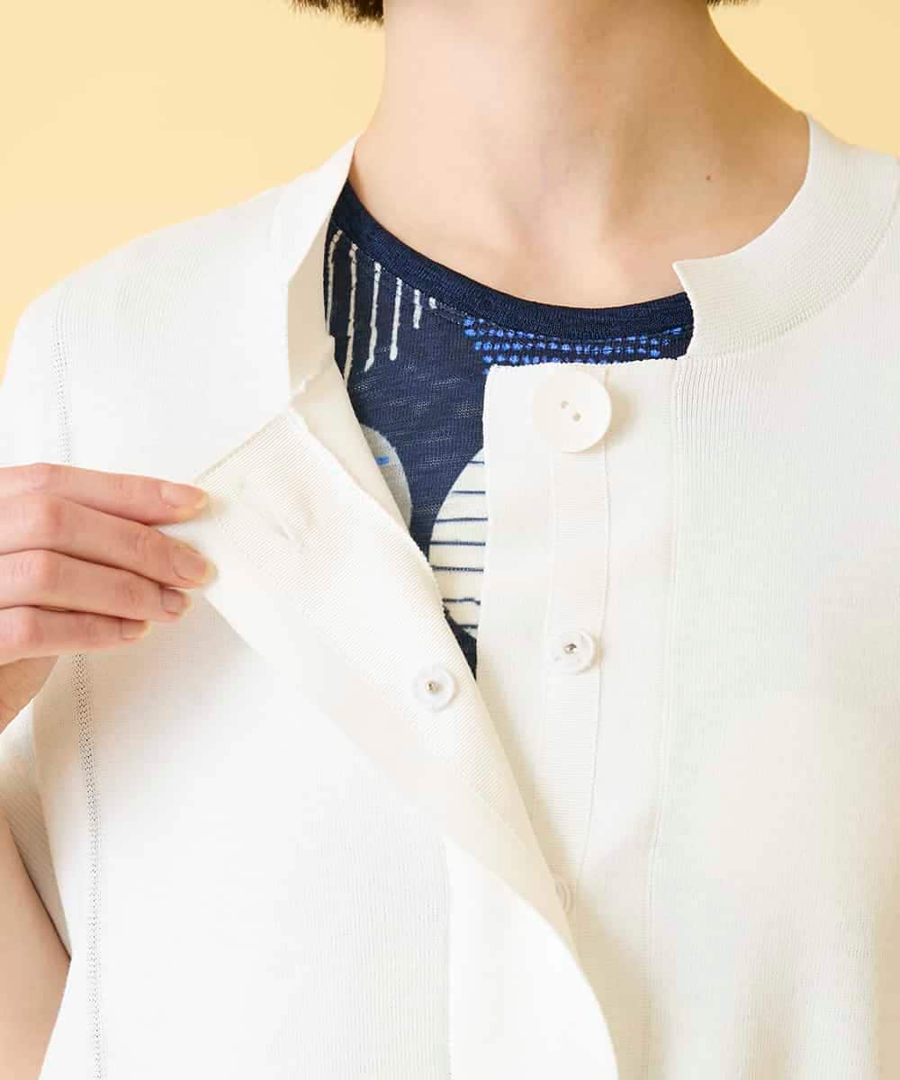 RLFGE60320 HIROKO BIS GRANDE(ヒロコ ビス グランデ) 【先行予約/大きいサイズ】リブデザインライトニットカーディガン ホワイト