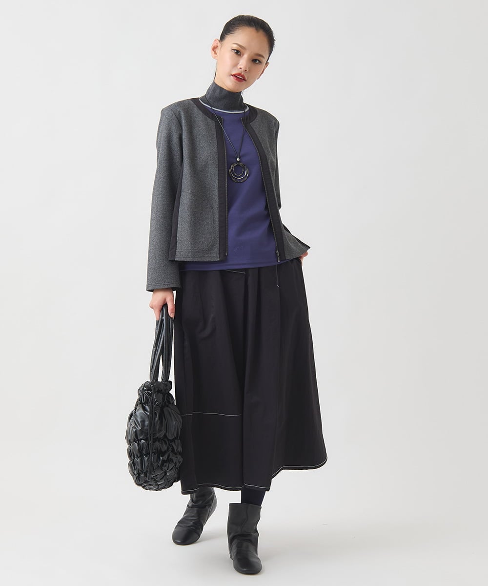 RLHAD28280 HIROKO BIS GRANDE(ヒロコ ビス グランデ) 【大きいサイズ】ステッチデザインフレアスカート /洗える ブラック