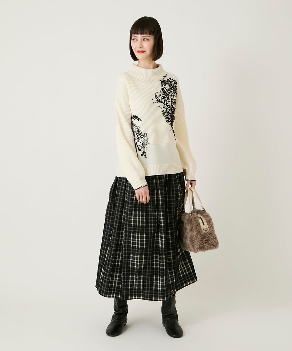 RLHAE52350 HIROKO BIS GRANDE(ヒロコ ビス グランデ) 【大きいサイズ】チェックジャカードシャーリングスカート ブラック