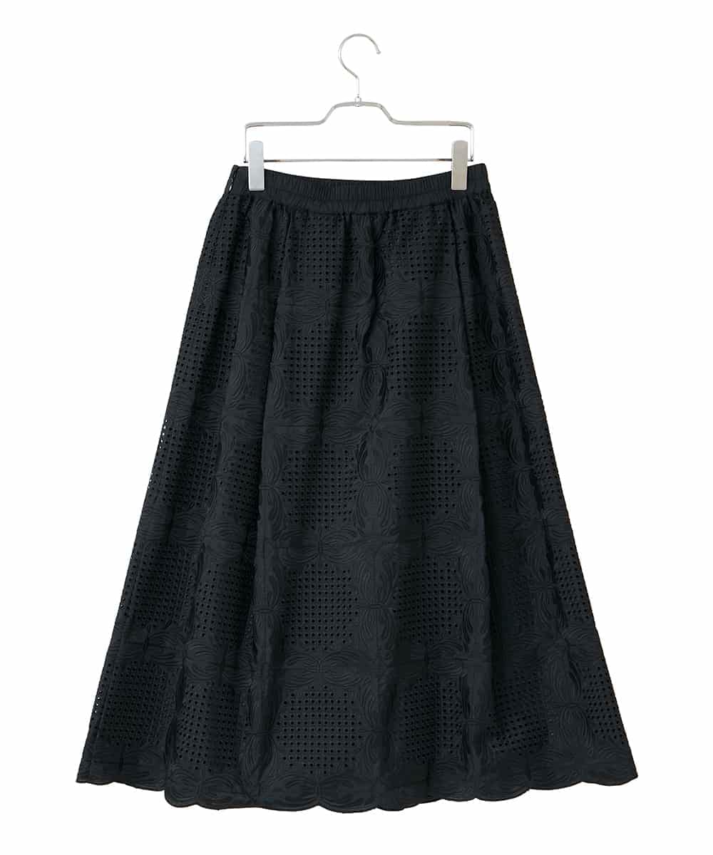 RLHAF50410 HIROKO BIS GRANDE(ヒロコ ビス グランデ) 【大きいサイズ】モチーフレースデザインスカート /洗える ブラック