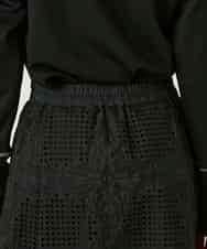 RLHAF50410 HIROKO BIS GRANDE(ヒロコ ビス グランデ) 【大きいサイズ】モチーフレースデザインスカート /洗える ブラック