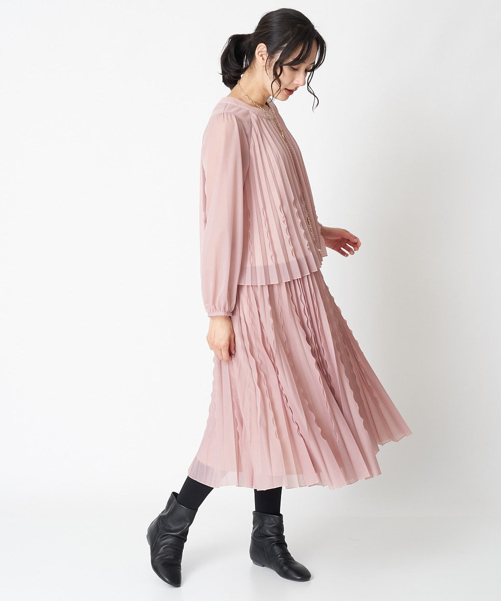 RLHAT21330 HIROKO BIS GRANDE(ヒロコ ビス グランデ) 【洗える】三日月プリーツトリコットスカート ピンク