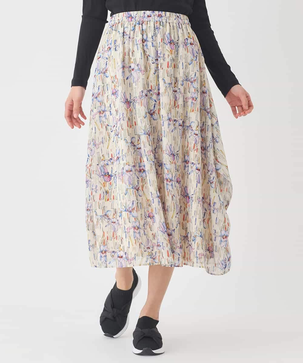 RLHDD08310 HIROKO BIS GRANDE(ヒロコ ビス グランデ) 【大きいサイズ】アイリスフラワープリントシアースカート アイボリー