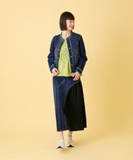 RLHED11290 HIROKO BIS GRANDE(ヒロコ ビス グランデ) 【大きいサイズ】異素材ジョイントリメイク風デニムスカート /洗濯機で洗える ネイビー