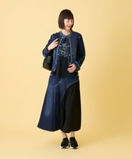 RLHED11290 HIROKO BIS GRANDE(ヒロコ ビス グランデ) 【大きいサイズ】異素材ジョイントリメイク風デニムスカート /洗濯機で洗える ネイビー