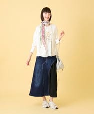 RLHED11290 HIROKO BIS GRANDE(ヒロコ ビス グランデ) 【大きいサイズ】異素材ジョイントリメイク風デニムスカート /洗濯機で洗える ネイビー