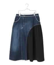 RLHED11290 HIROKO BIS GRANDE(ヒロコ ビス グランデ) 異素材ジョイントリメイク風デニムスカート ネイビー