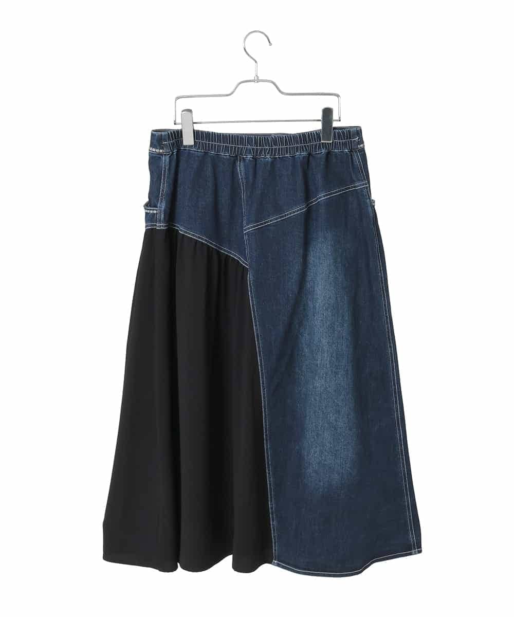 RLHED11290 HIROKO BIS GRANDE(ヒロコ ビス グランデ) 異素材ジョイントリメイク風デニムスカート ネイビー