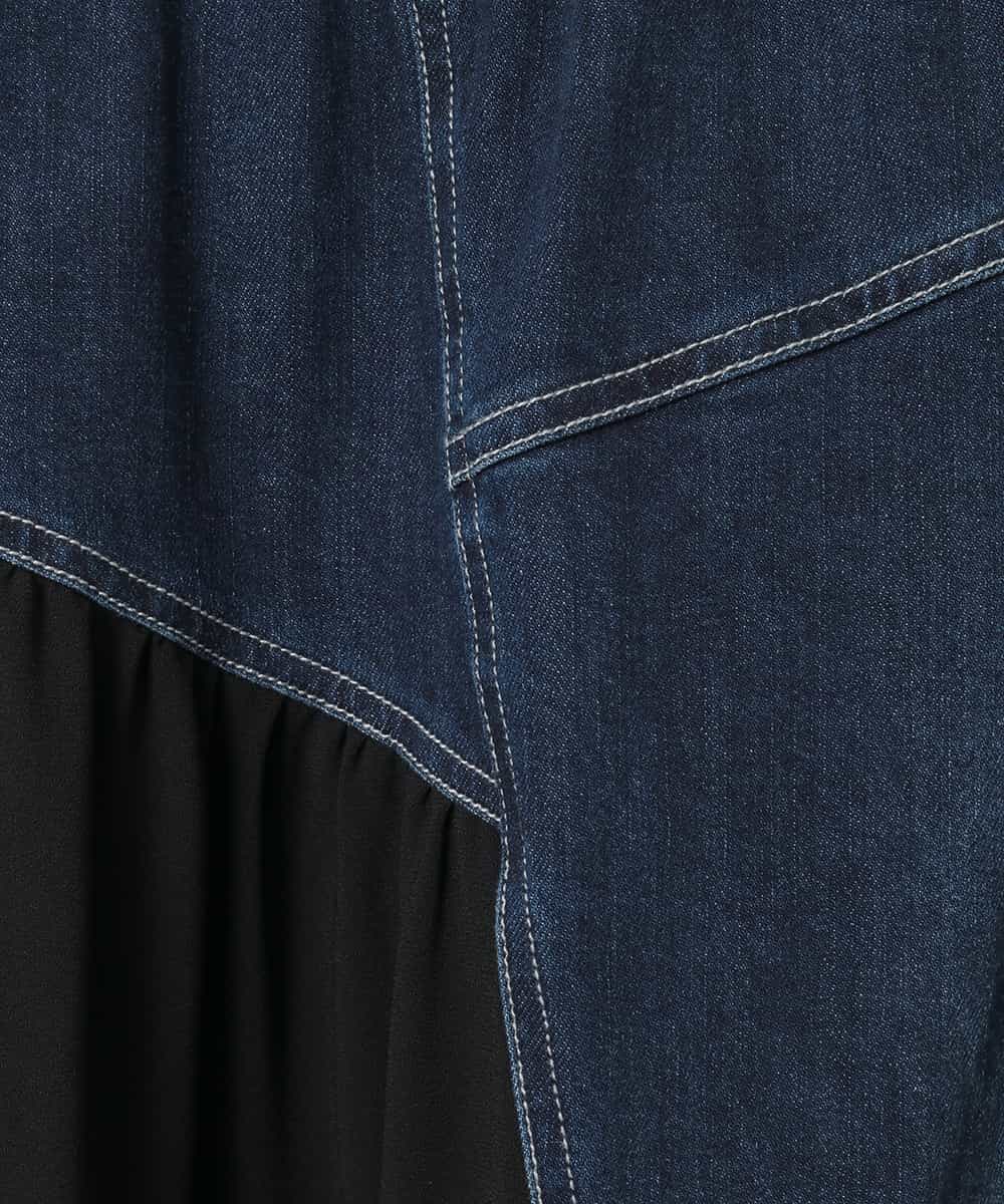 RLHED11290 HIROKO BIS GRANDE(ヒロコ ビス グランデ) 異素材ジョイントリメイク風デニムスカート ネイビー