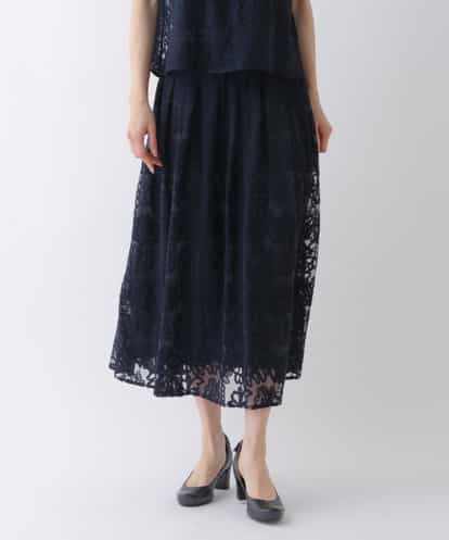 RLHHS06350  【洗える】フラワー刺繍チュールフレアスカート