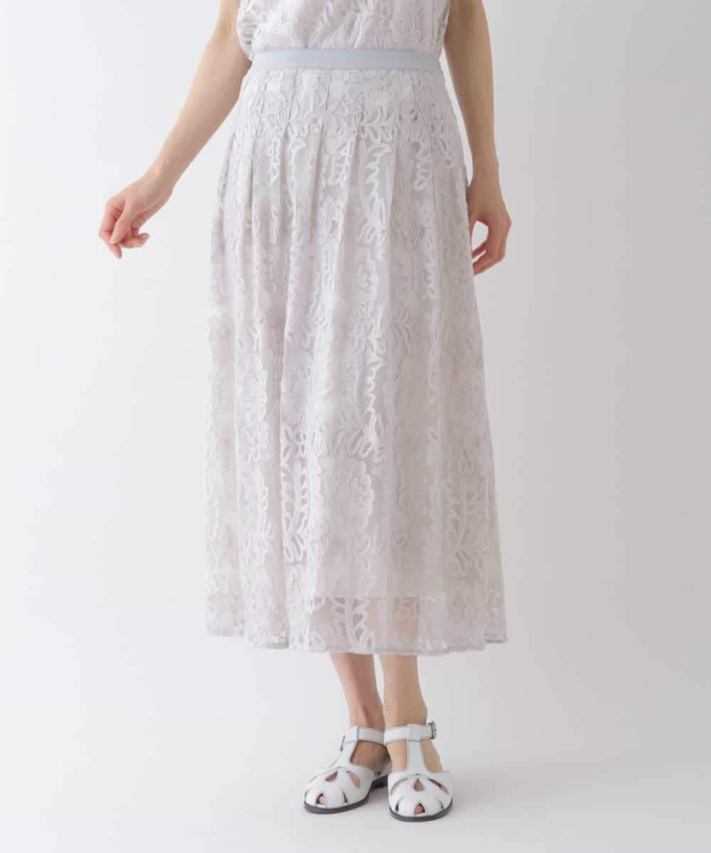 RLHHS06350 HIROKO BIS GRANDE(ヒロコ ビス グランデ) 【洗える】フラワー刺繍チュールフレアスカート ライトグレー