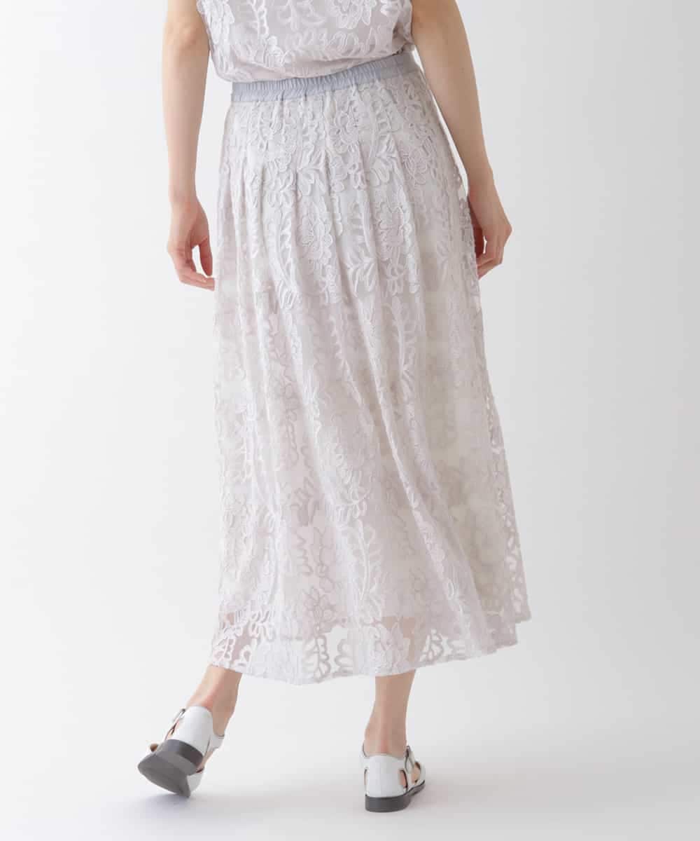 RLHHS06350 HIROKO BIS GRANDE(ヒロコ ビス グランデ) 【洗える】フラワー刺繍チュールフレアスカート ライトグレー