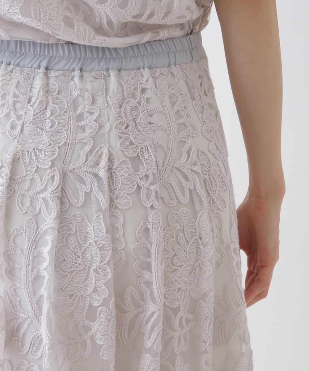 RLHHS06350 HIROKO BIS GRANDE(ヒロコ ビス グランデ) 【洗える】フラワー刺繍チュールフレアスカート ライトグレー