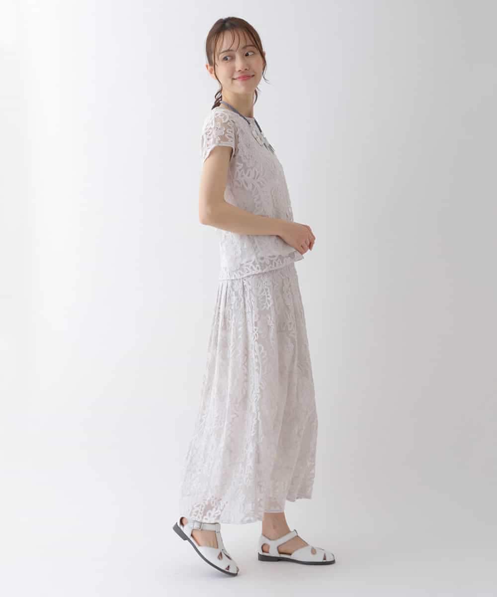 RLHHS06350 HIROKO BIS GRANDE(ヒロコ ビス グランデ) 【洗える】フラワー刺繍チュールフレアスカート ライトグレー