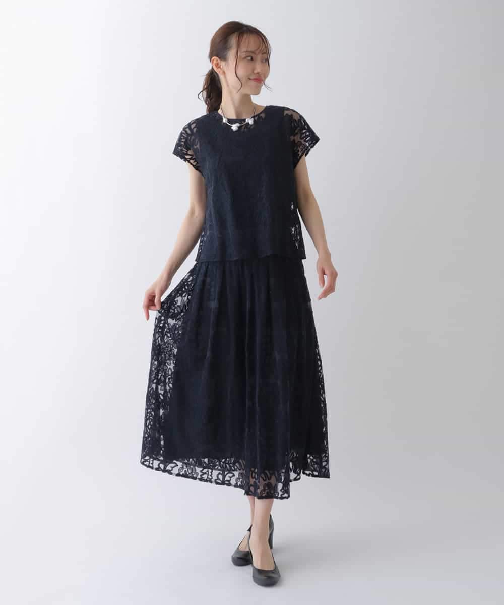 RLHHS06350 HIROKO BIS GRANDE(ヒロコ ビス グランデ) 【洗える】フラワー刺繍チュールフレアスカート ライトグレー