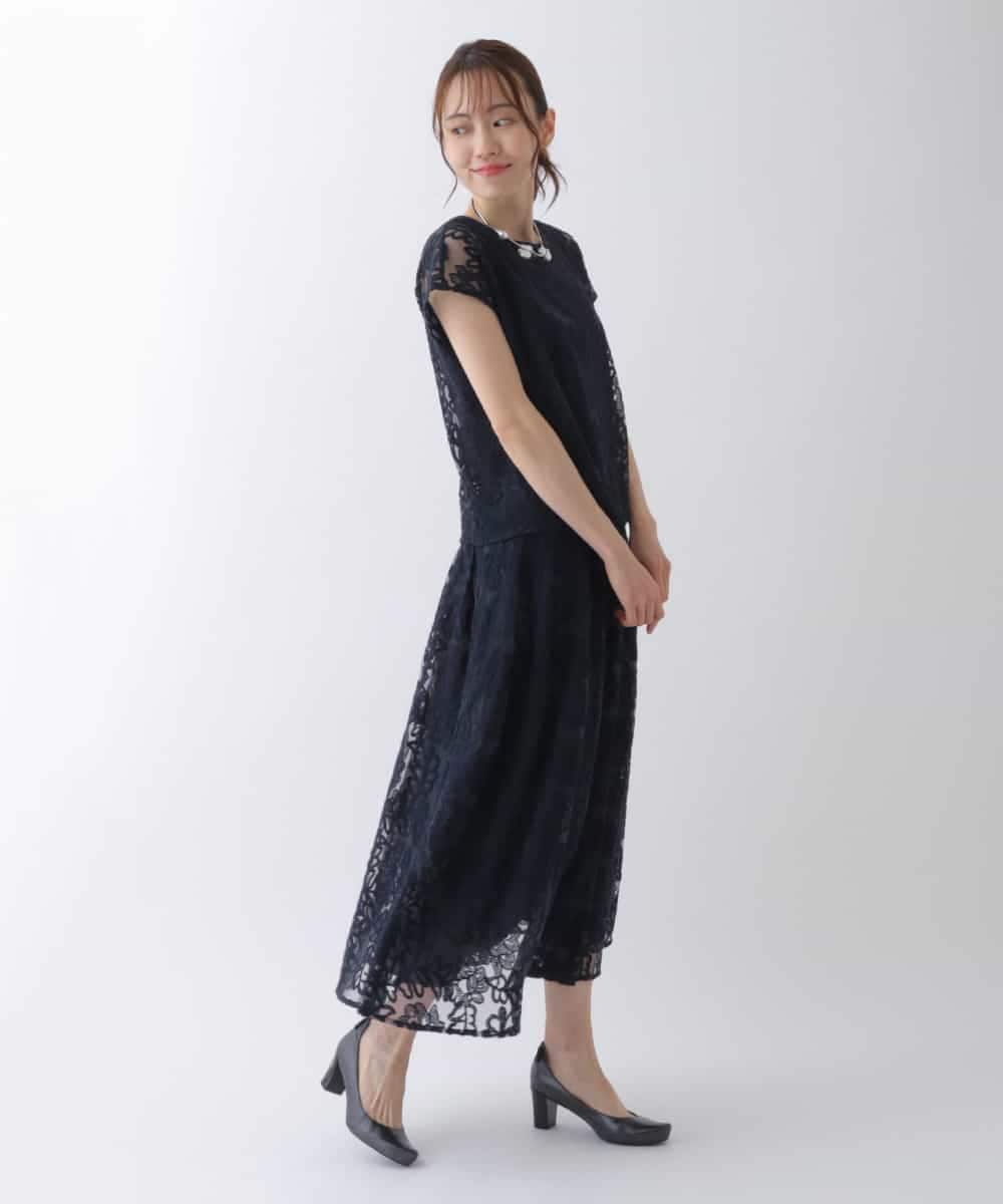 RLHHS06350 HIROKO BIS GRANDE(ヒロコ ビス グランデ) 【洗える】フラワー刺繍チュールフレアスカート ライトグレー