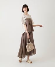 RLHIE04280 HIROKO BIS GRANDE(ヒロコ ビス グランデ) 【大きいサイズ】メッシュアクセントアシンメトリースカート /洗える ブラウン