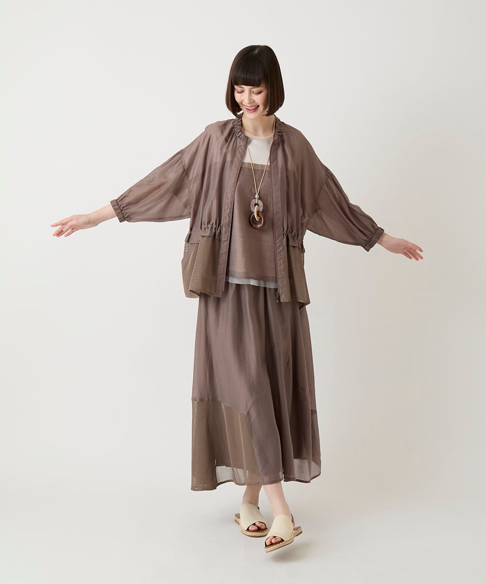 RLHIE04280 HIROKO BIS GRANDE(ヒロコ ビス グランデ) 【大きいサイズ】メッシュアクセントアシンメトリースカート /洗える ブラウン