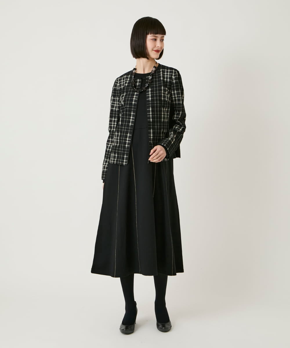 RLJAE50450 HIROKO BIS GRANDE(ヒロコ ビス グランデ) 【大きいサイズ】チェックジャカードジップアップジャケット ブラック