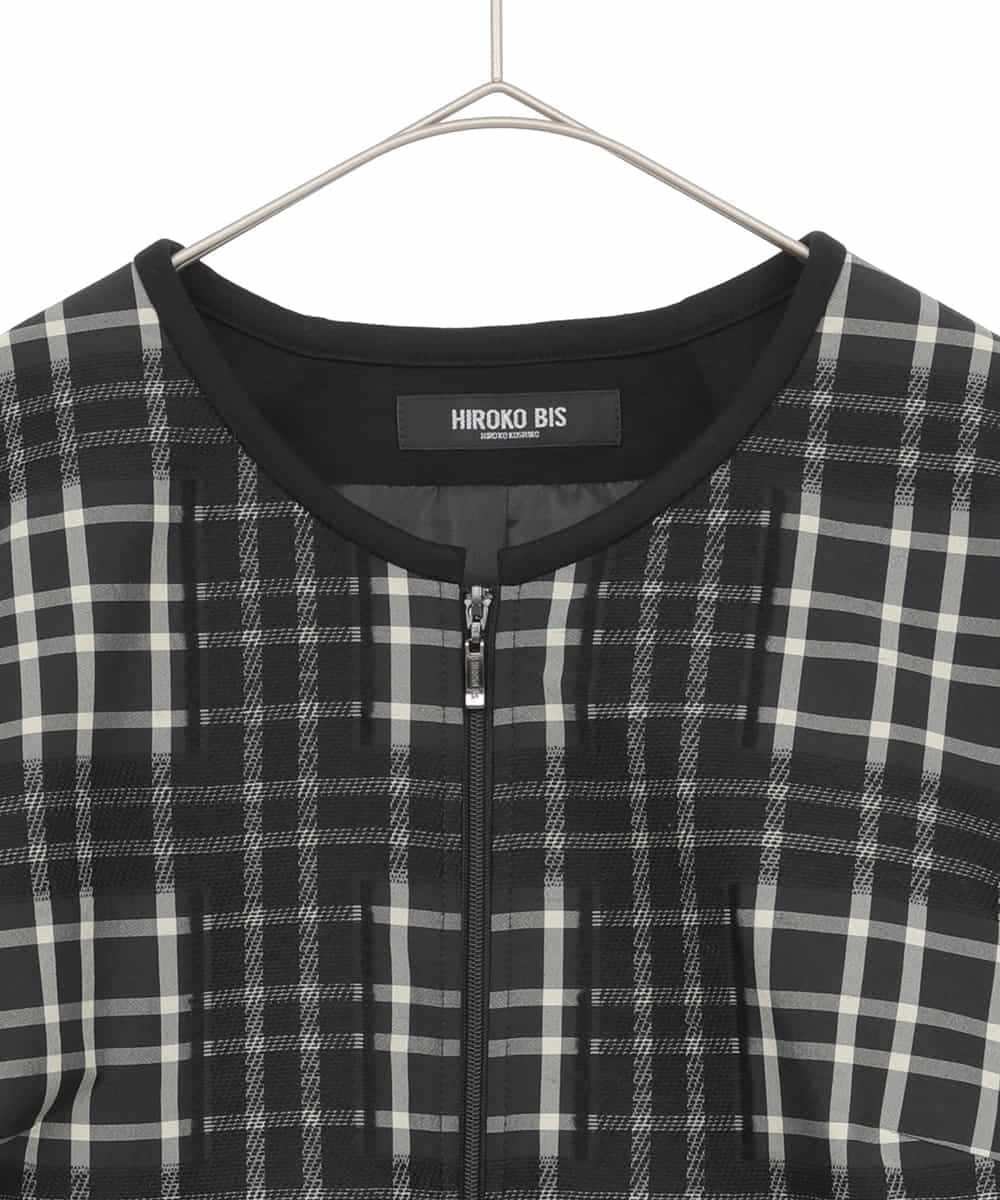 RLJAE50450 HIROKO BIS GRANDE(ヒロコ ビス グランデ) 【大きいサイズ】チェックジャカードジップアップジャケット ブラック