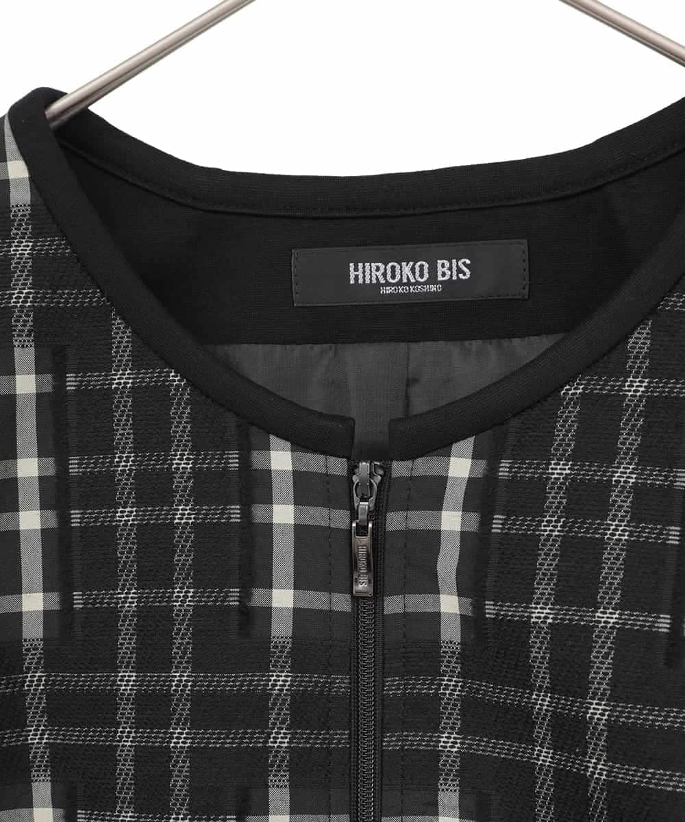 RLJAE50450 HIROKO BIS GRANDE(ヒロコ ビス グランデ) 【大きいサイズ】チェックジャカードジップアップジャケット ブラック