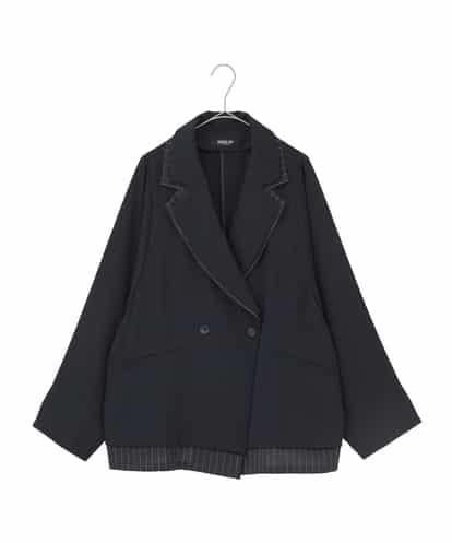 RLJDD02470  【大きいサイズ】無地×ストライプレイヤード風ジャケット