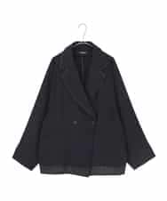 RLJDD02470 HIROKO BIS GRANDE(ヒロコ ビス グランデ) 【大きいサイズ】無地×ストライプレイヤード風ジャケット ネイビー