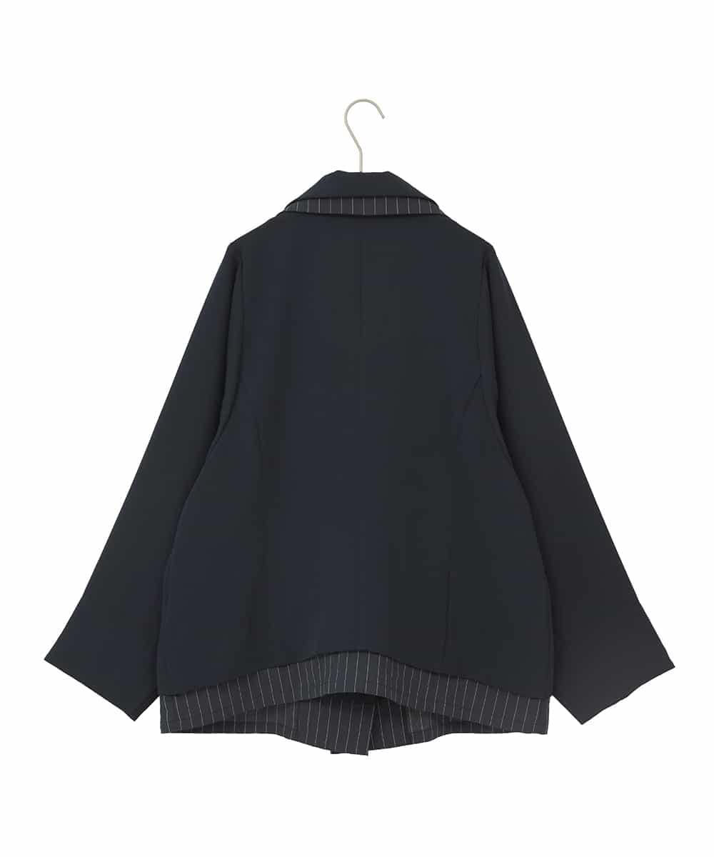 RLJDD02470 HIROKO BIS GRANDE(ヒロコ ビス グランデ) 【大きいサイズ】無地×ストライプレイヤード風ジャケット ネイビー