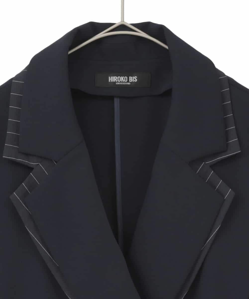 RLJDD02470 HIROKO BIS GRANDE(ヒロコ ビス グランデ) 【大きいサイズ】無地×ストライプレイヤード風ジャケット ネイビー