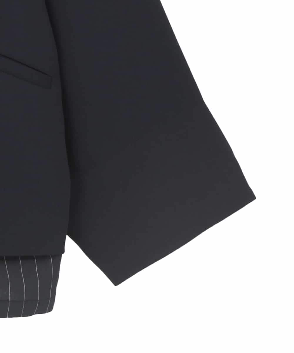 RLJDD02470 HIROKO BIS GRANDE(ヒロコ ビス グランデ) 【大きいサイズ】無地×ストライプレイヤード風ジャケット ネイビー