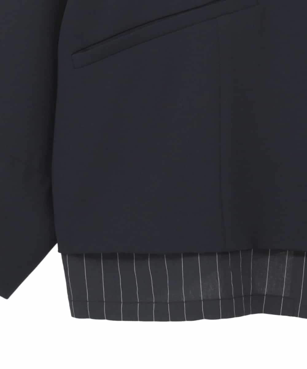 RLJDD02470 HIROKO BIS GRANDE(ヒロコ ビス グランデ) 【大きいサイズ】無地×ストライプレイヤード風ジャケット ネイビー