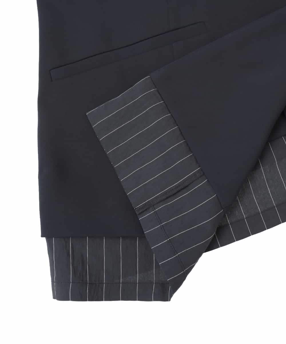 RLJDD02470 HIROKO BIS GRANDE(ヒロコ ビス グランデ) 【大きいサイズ】無地×ストライプレイヤード風ジャケット ネイビー